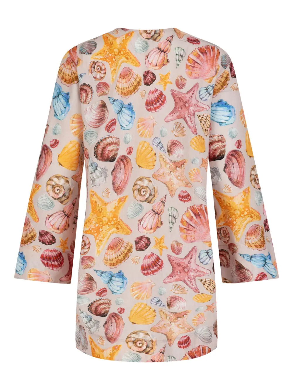PARAMIDONNA Linnen jurk met schelpenprint Bruin