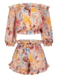 PARAMIDONNA shell-print ruffled beach set - PINK SHELL