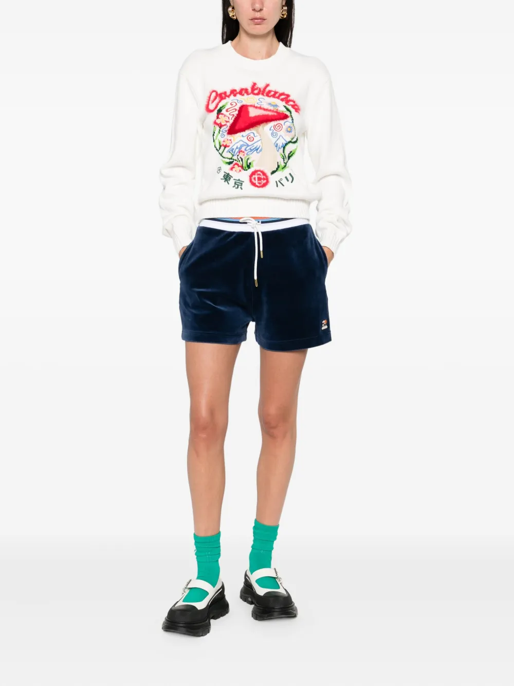 Casablanca Mushroom-embroidered crew-neck sweater Wit
