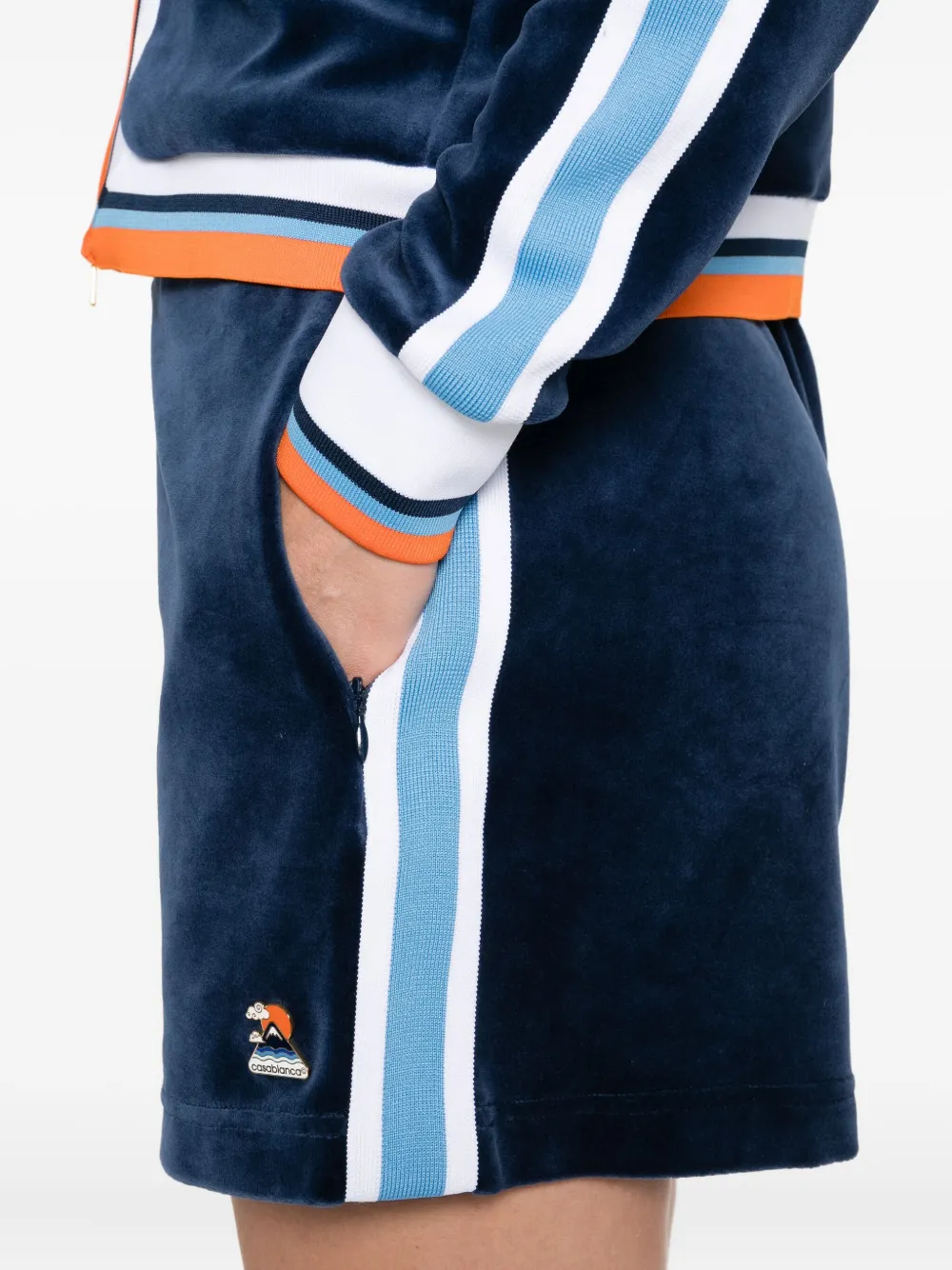 Casablanca Montagne side-stripe velvet shorts Blauw