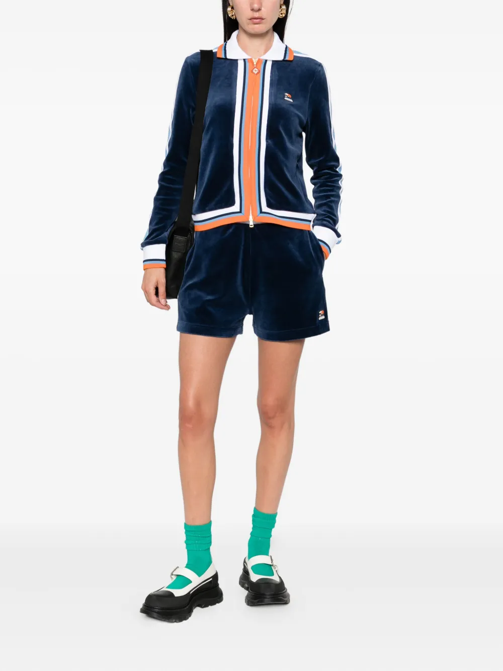 Casablanca Montagne side-stripe velvet shorts Blauw