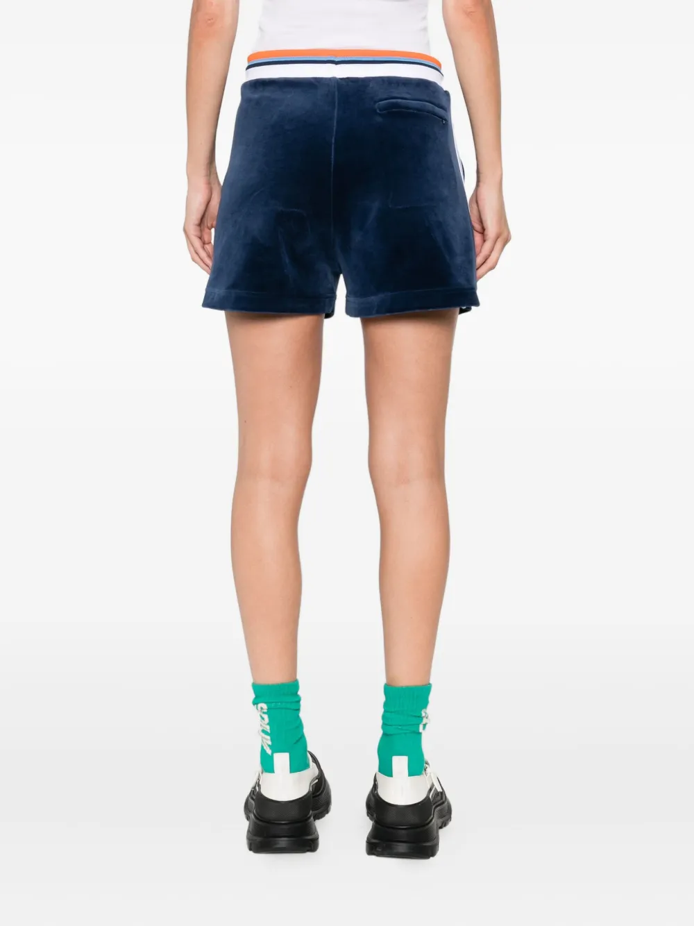 Casablanca Montagne side-stripe velvet shorts Blauw