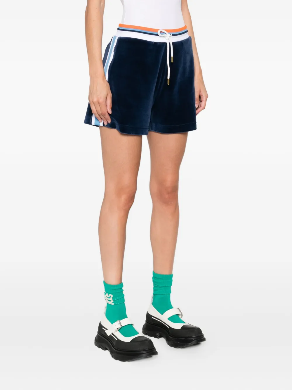 Casablanca Montagne side-stripe velvet shorts Blauw