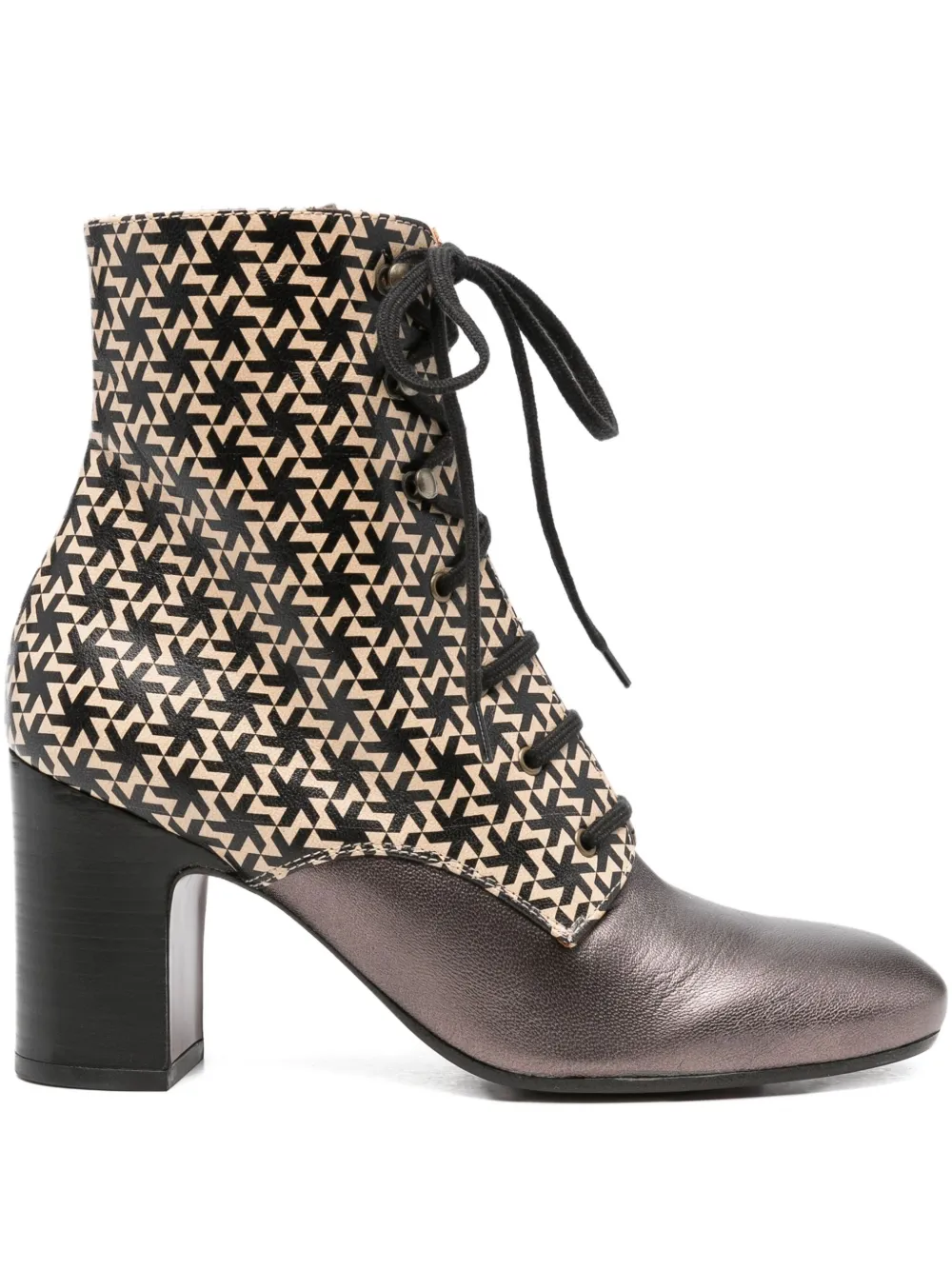 Chie Mihara 80mm Masalac geometric-pattern lace-up boots Brown