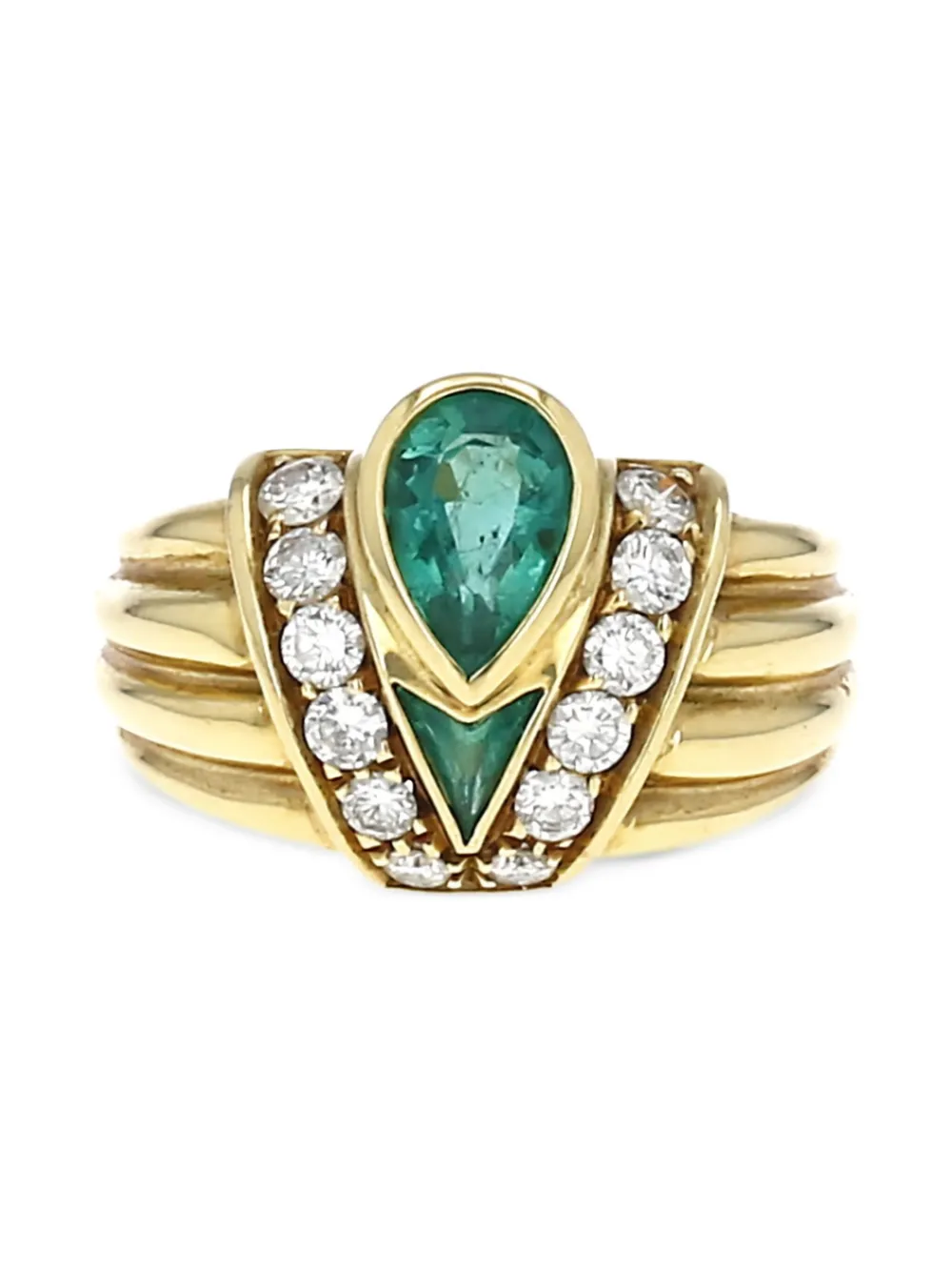 Fred 1980s pre-owned 18kt yellow gold emerald and diamond ring | Gold | Image 1