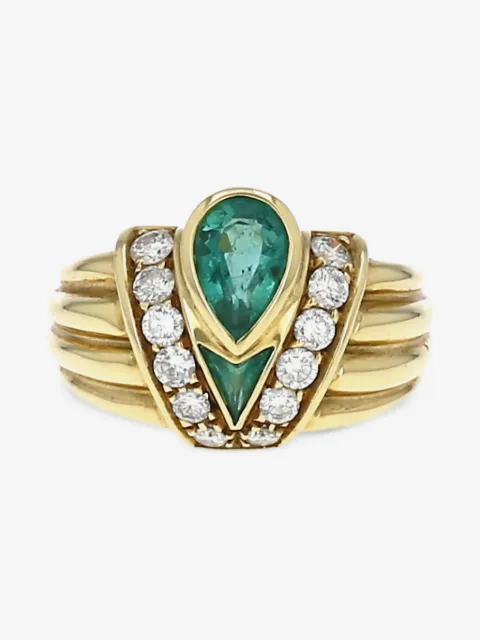 Fred 1980s pre-owned 18kt yellow gold emerald and diamond ring