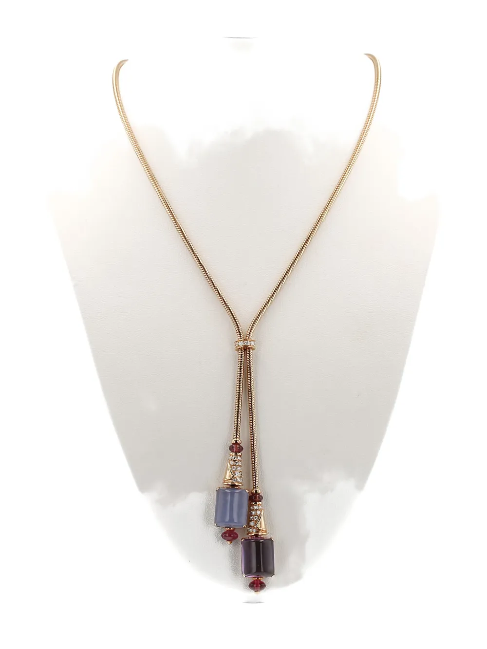Pre-owned Bvlgari Rose Gold Diamond Chalcedony Amethyst Necklace