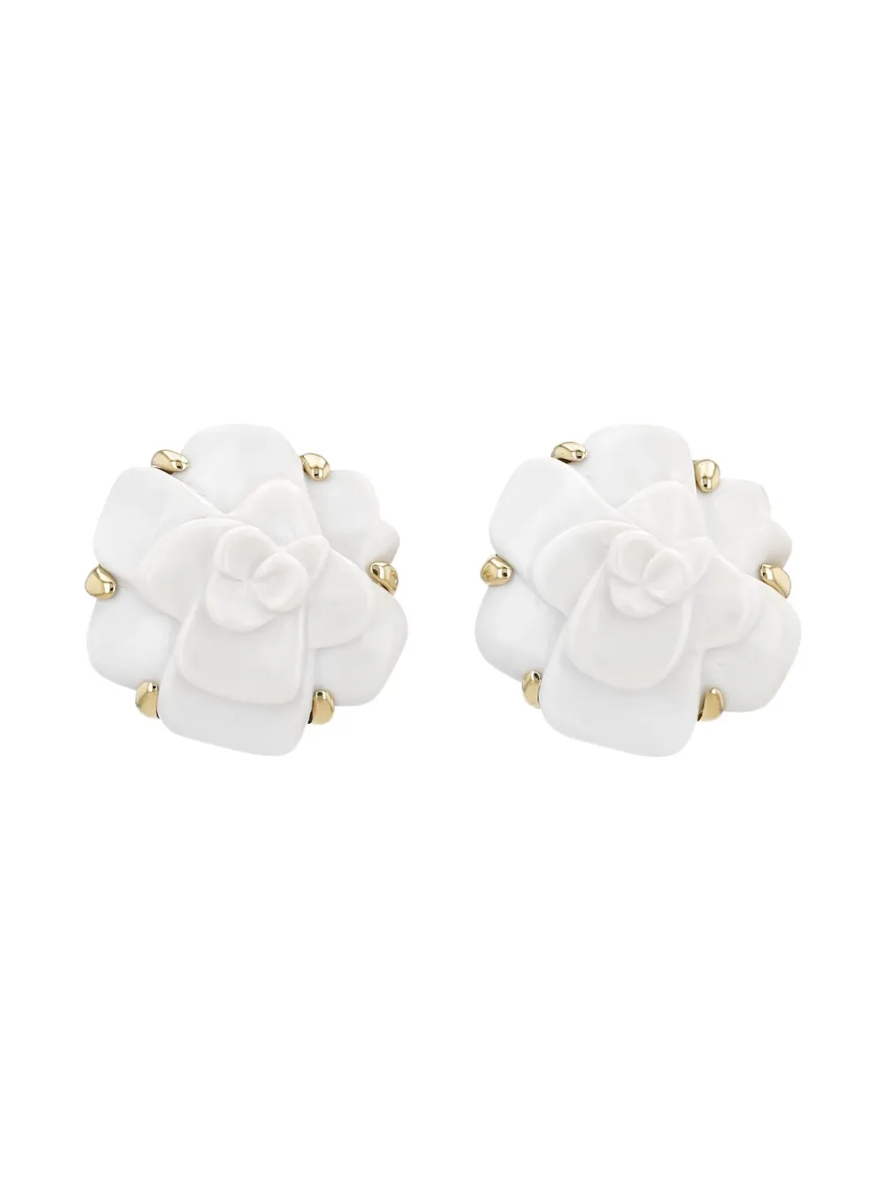 CHANEL Pre-Owned yellow gold Camelia clip-on earrings - Bianco
