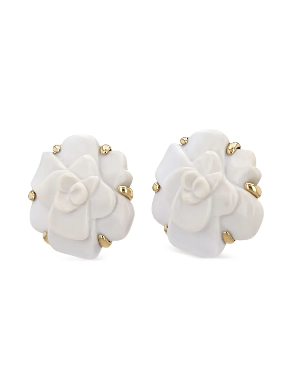 Chanel Pre-owned Yellow Gold Camelia Clip-on Earrings in White, view 4