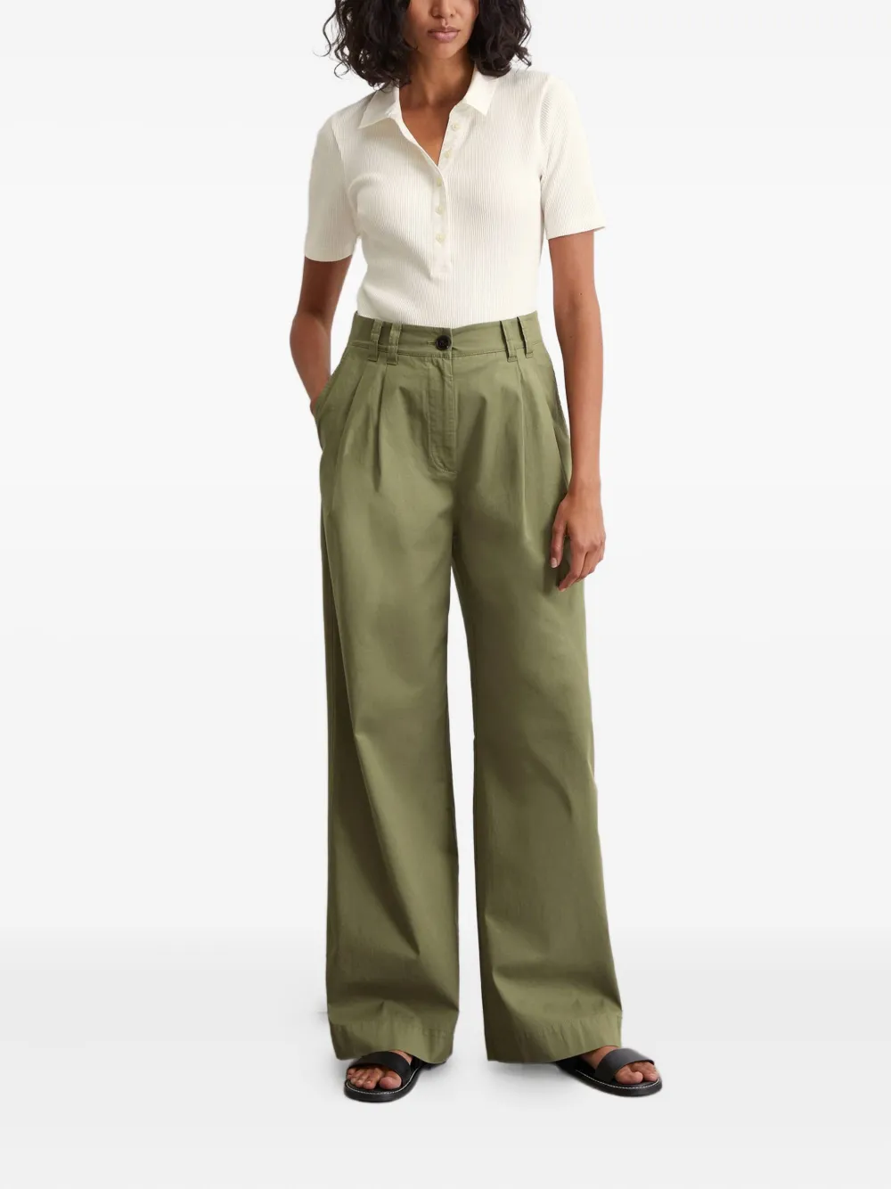 Marc O'Polo Geribbelde polotop - Wit
