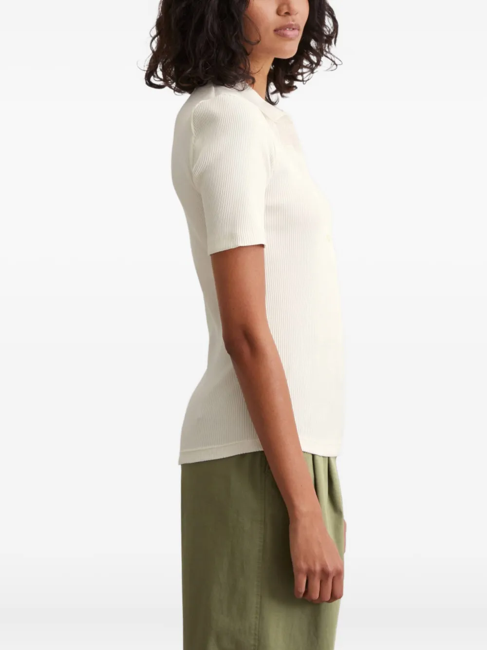 Marc O'polo Ribbed Polo Top In Neutral