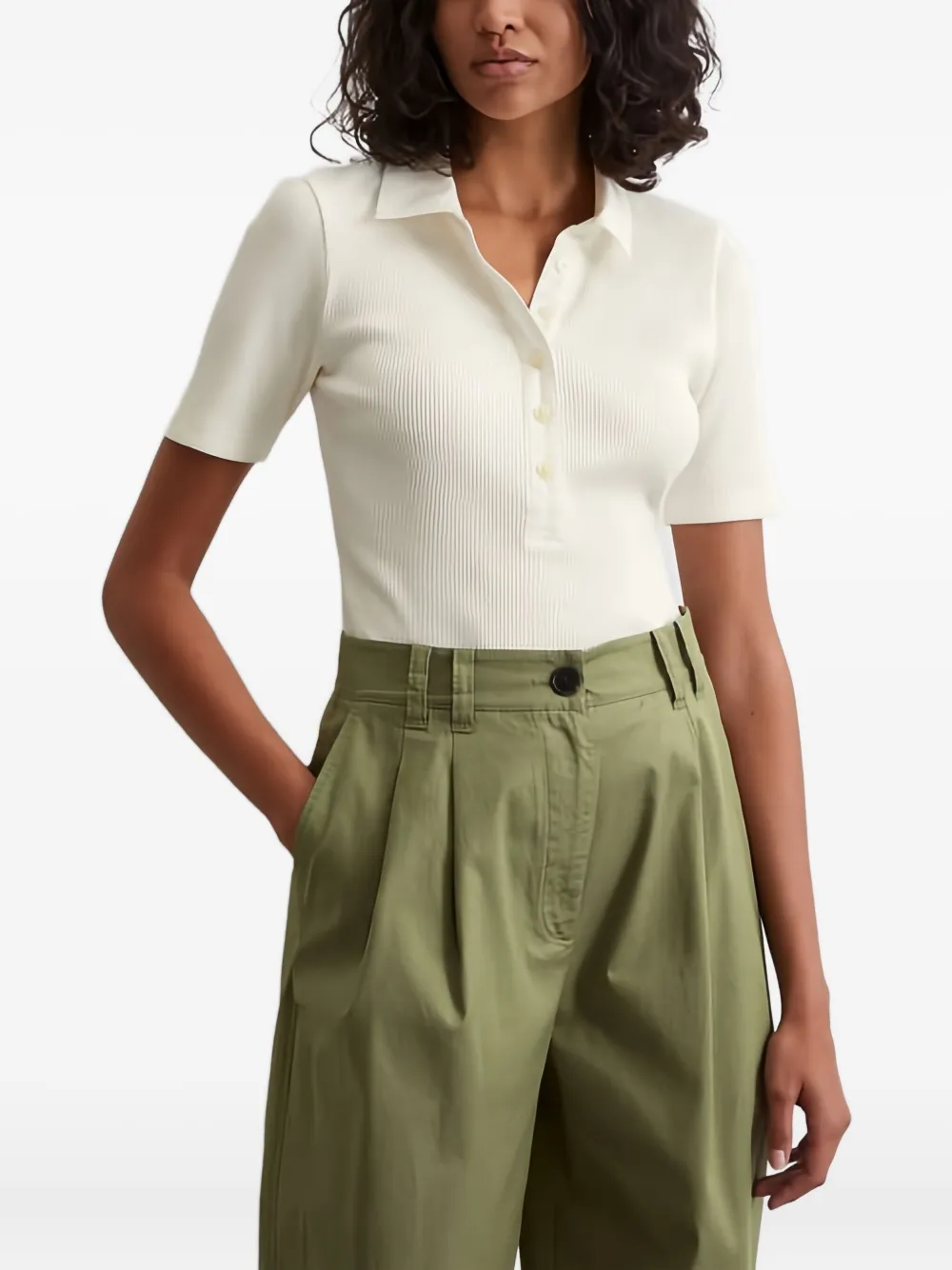 Marc O'polo Ribbed Polo Top In Neutral