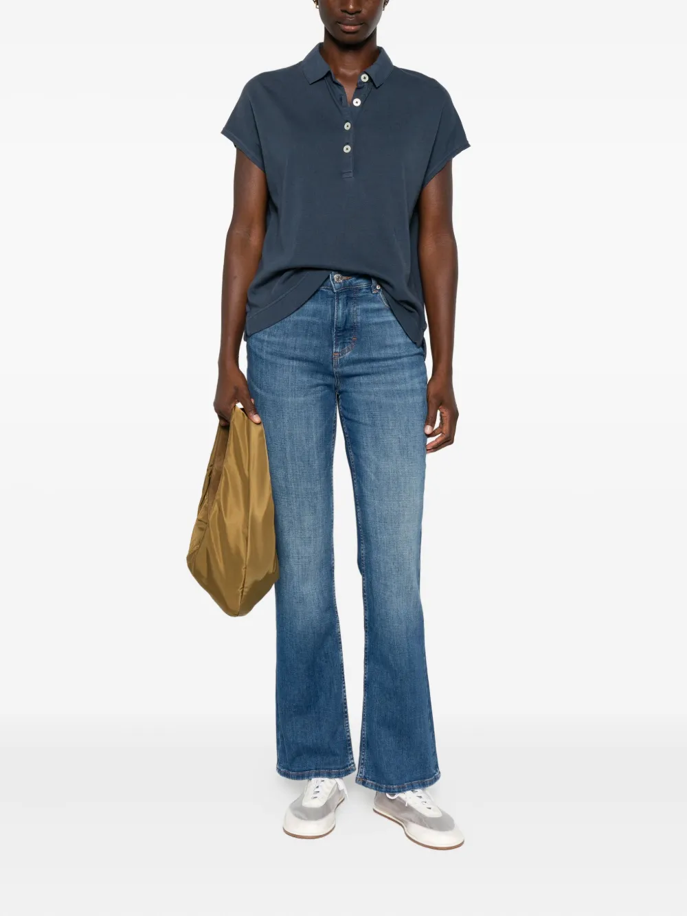 Marc O'Polo short-sleeved button top - Blauw