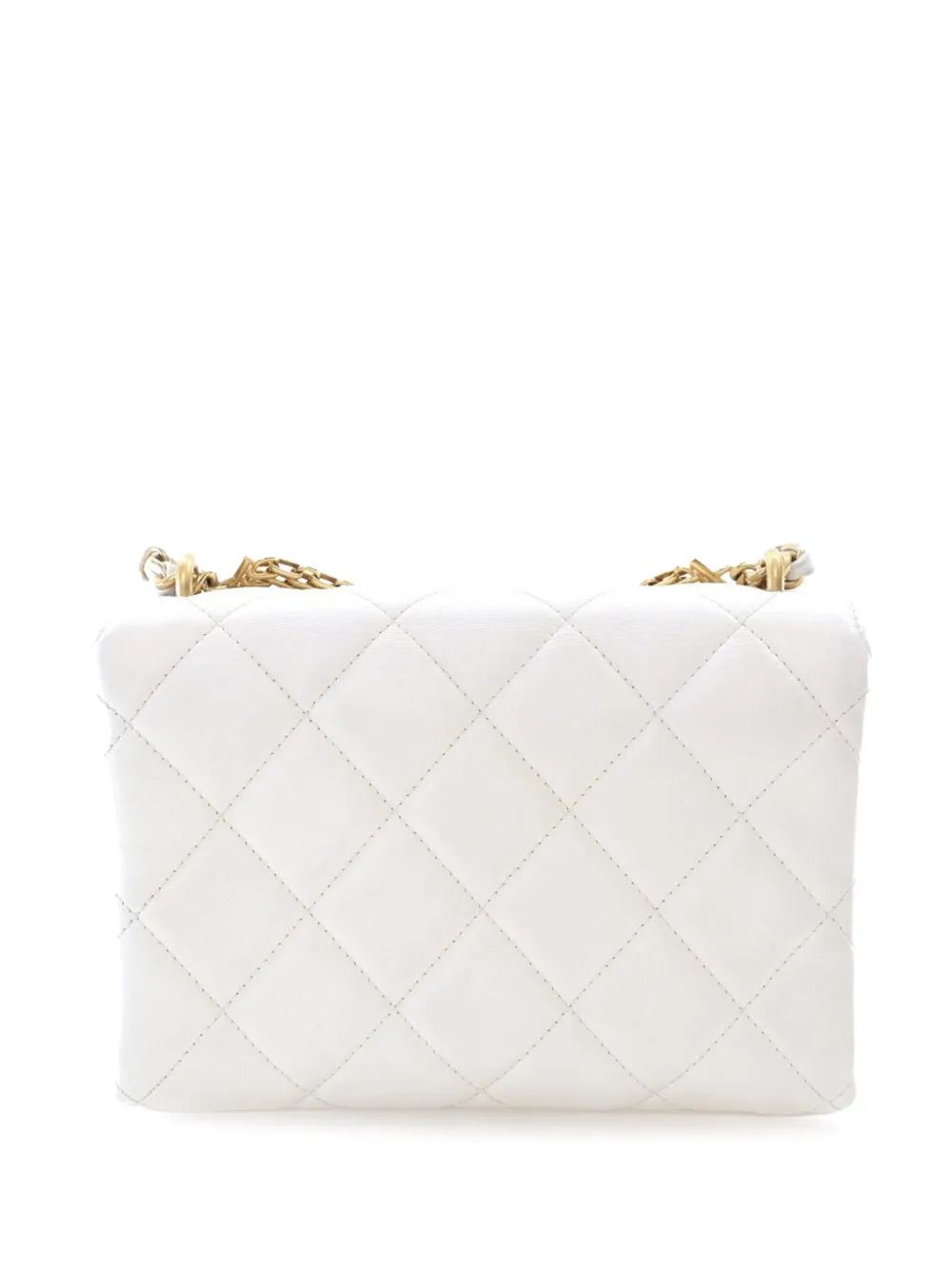 Pre-owned Chanel 2021-2024 Small Quilted Lambskin Crystal Logo Letters Chain Flap Satchel