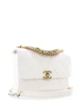 CHANEL Pre-Owned 2021-2024 Small Quilted Lambskin Crystal Logo Letters Chain Flap satchel - White