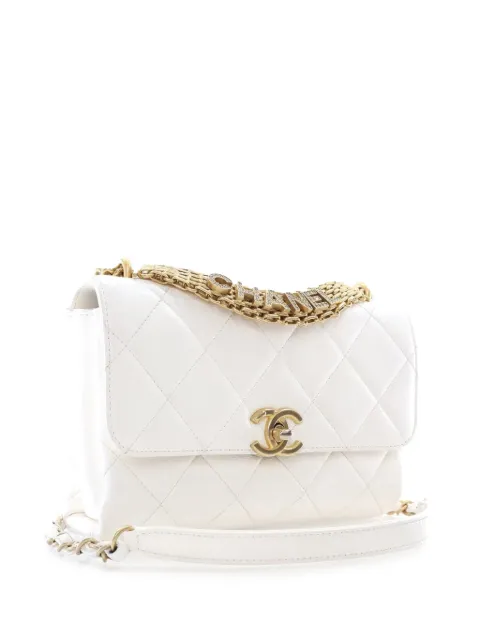 CHANEL Pre-Owned 2021-2024 Small Quilted Lambskin Crystal Logo Letters Chain Flap satchel