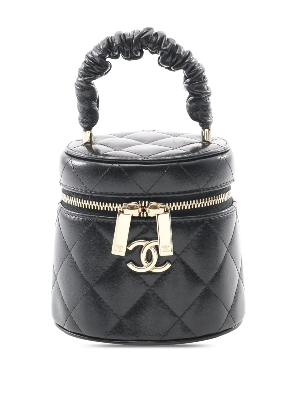 CHANEL Pre-Owned 2021 ミニ マトラッセ ラムスキン ルーシュ ハンドル ケース バニティバッグ - ブラック CHANEL Pre-Owned 2021 ミニ マトラッセ ラムスキン ルーシュ ハンドル ケース バニティバッグ - ブラック
