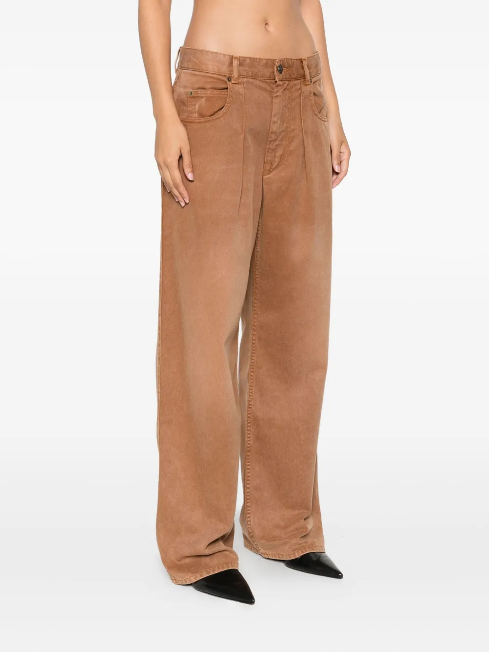 ISABEL MARANT Geplooide katoenen straight jeans Bruin