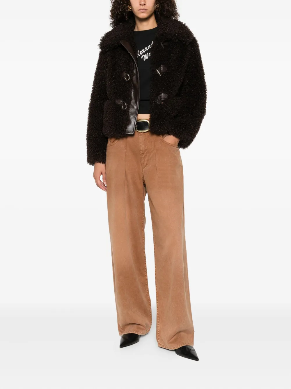 ISABEL MARANT Geplooide katoenen straight jeans Bruin