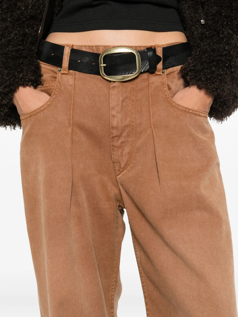 ISABEL MARANT Geplooide katoenen straight jeans Bruin