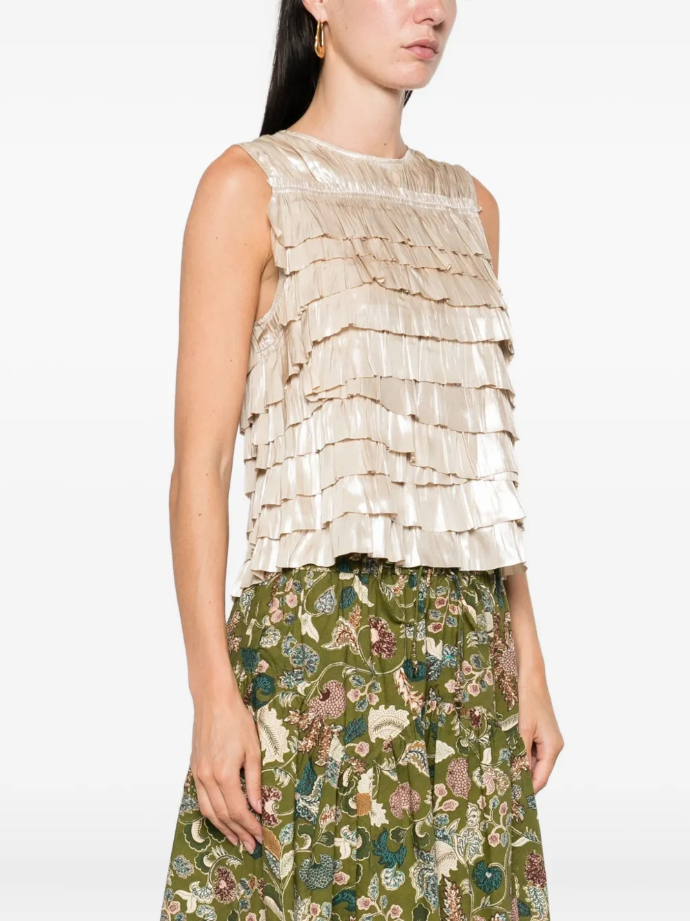 Ulla Johnson Quinn layered ruffled top Beige