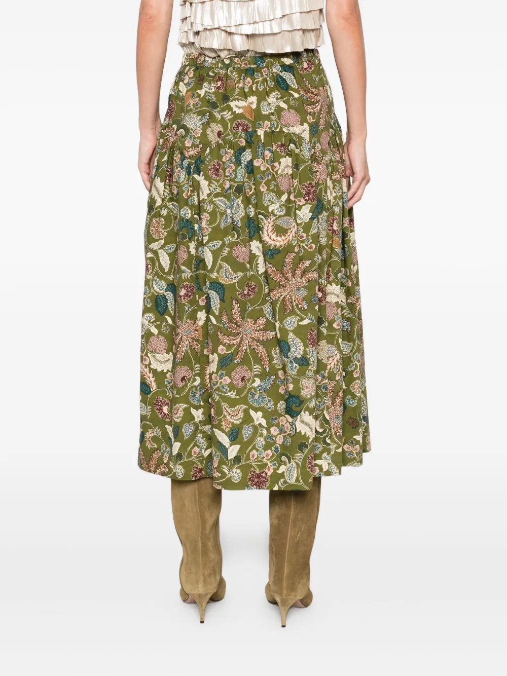 Ulla Johnson Rosen rok met gestrikte taille en bloemen Groen