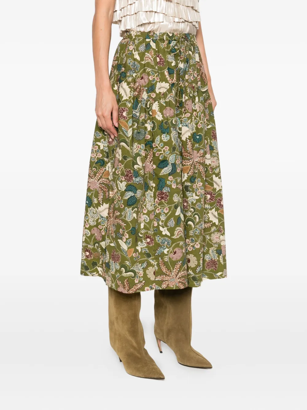 Ulla Johnson Rosen rok met gestrikte taille en bloemen Groen