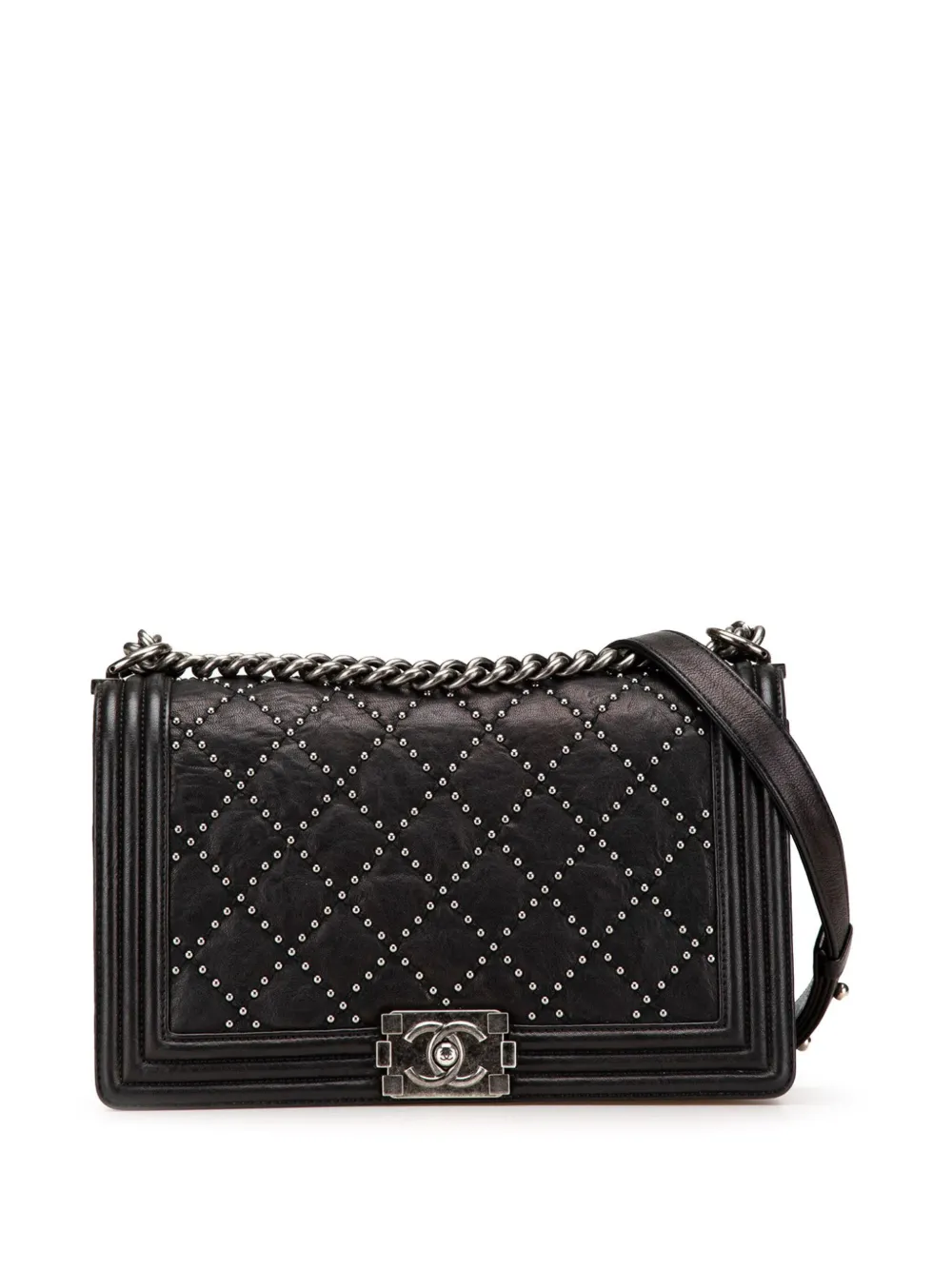 CHANEL Pre-Owned 2015-2016 オールドミディアム マトラッセ クランプルカーフ スタッズ ボーイ フラップ CHANEL Pre-Owned 2015-2016 オールドミディアム マトラッセ クランプルカーフ スタッズ ボーイ フラップ