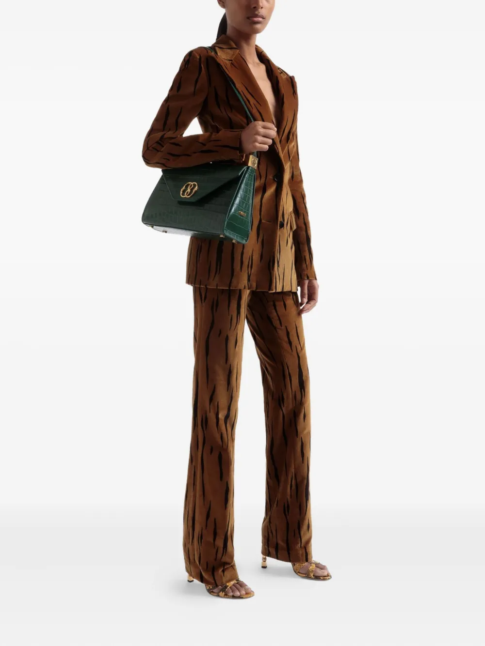 Bally Tiger-print Velvet Trousers In Brown