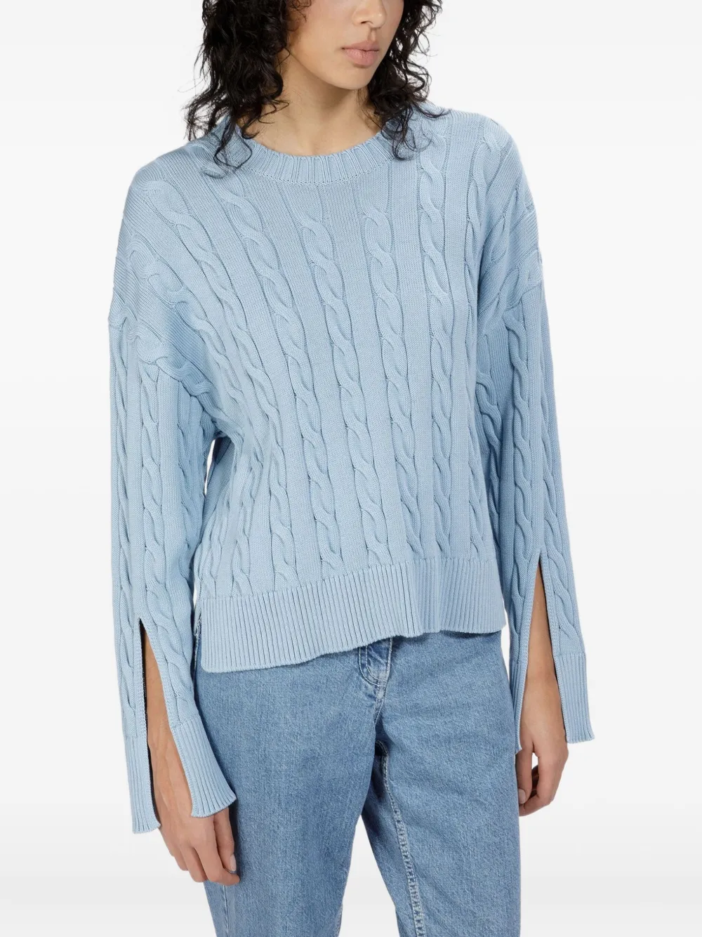 Bally Kabelgebreide trui met split in de manchetten Blauw