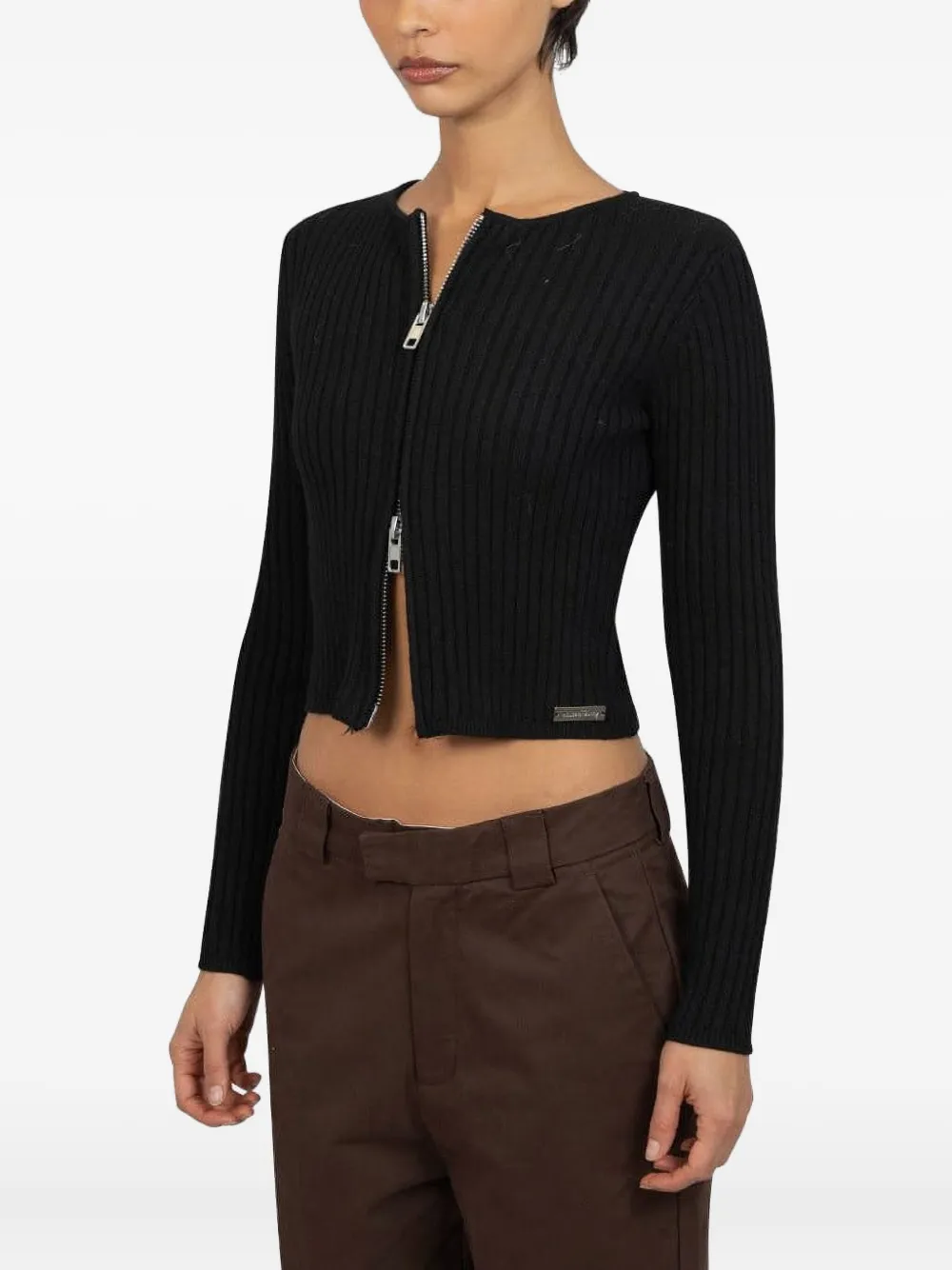 House Of Sunny Double Collar Zip Up Cardigan In Black