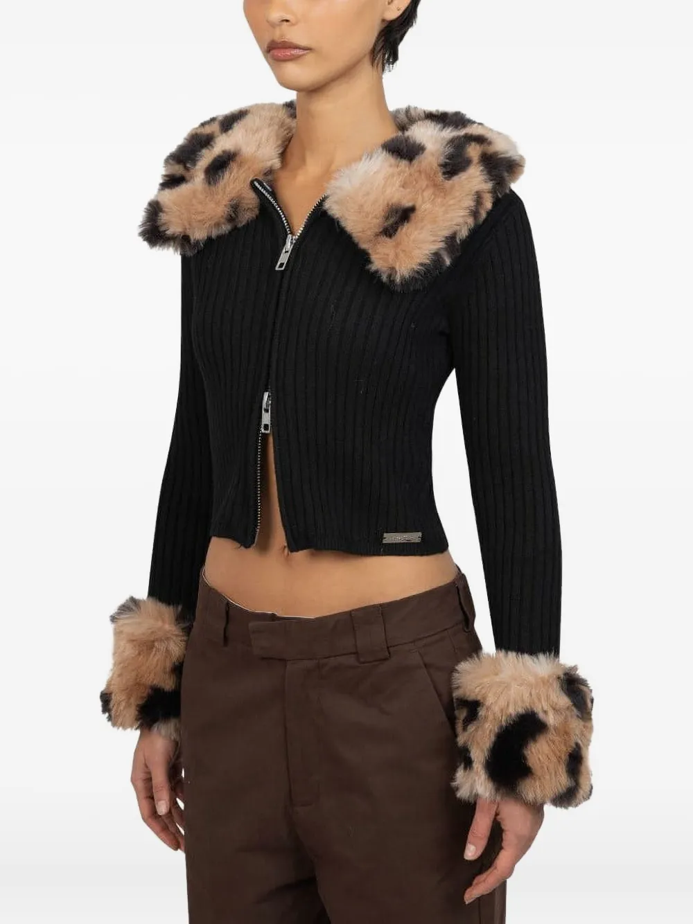 House Of Sunny Double Collar Zip Up Cardigan In Black