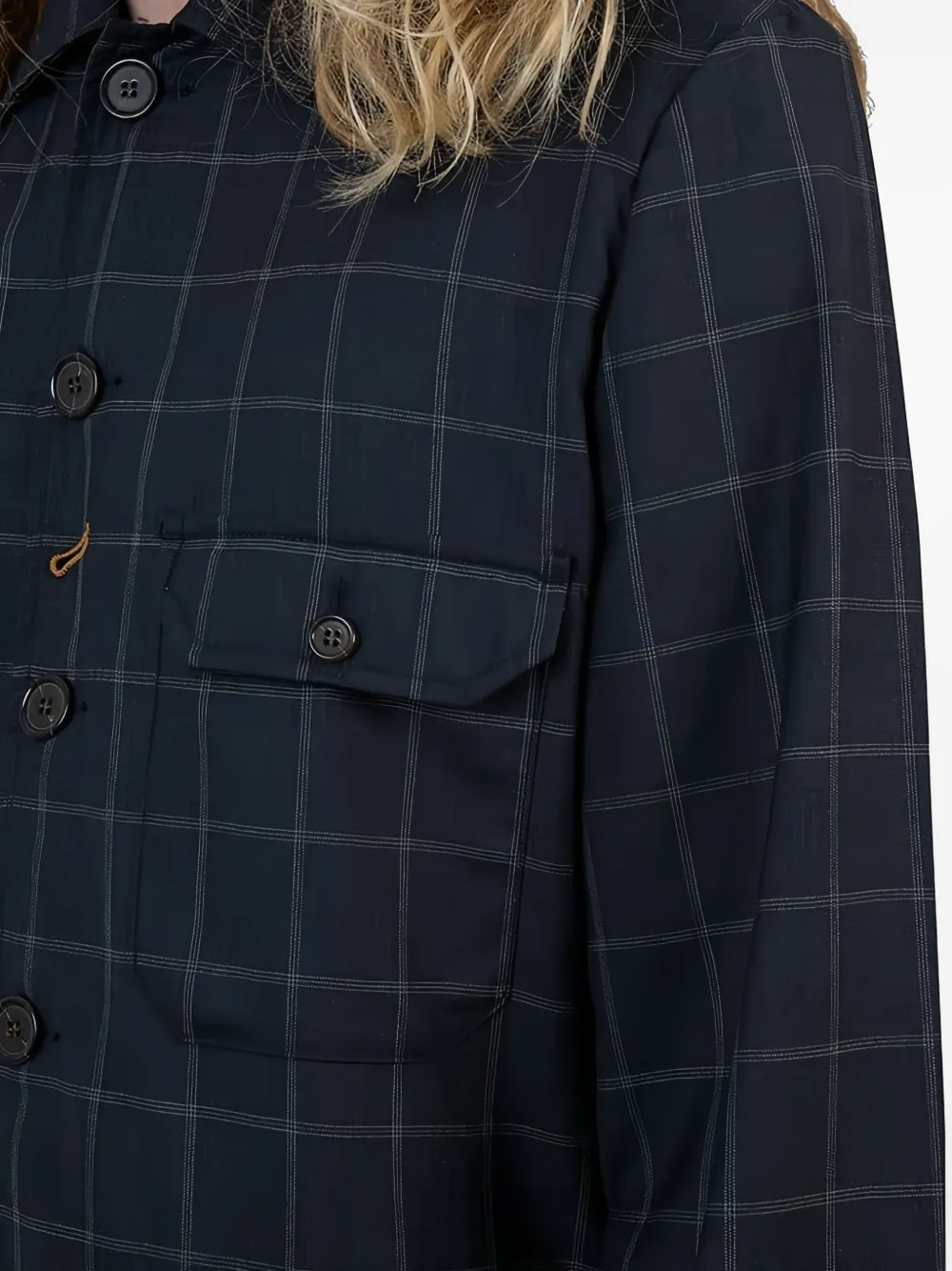 Universal Works Geruit jack met zak Blauw