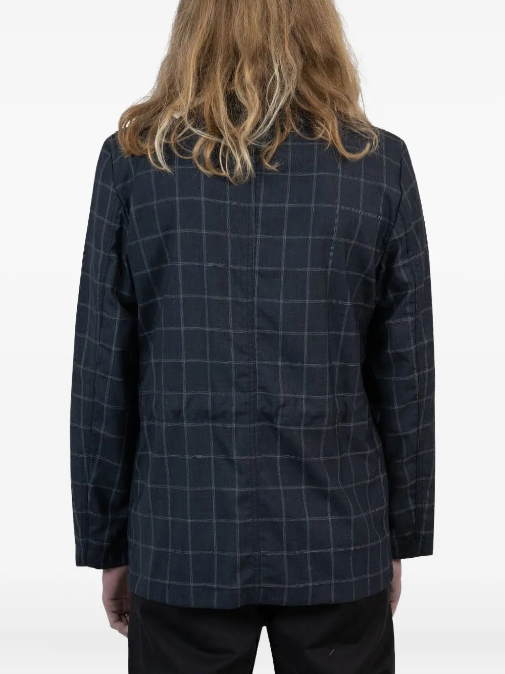 Universal Works Geruit jack met zak Blauw
