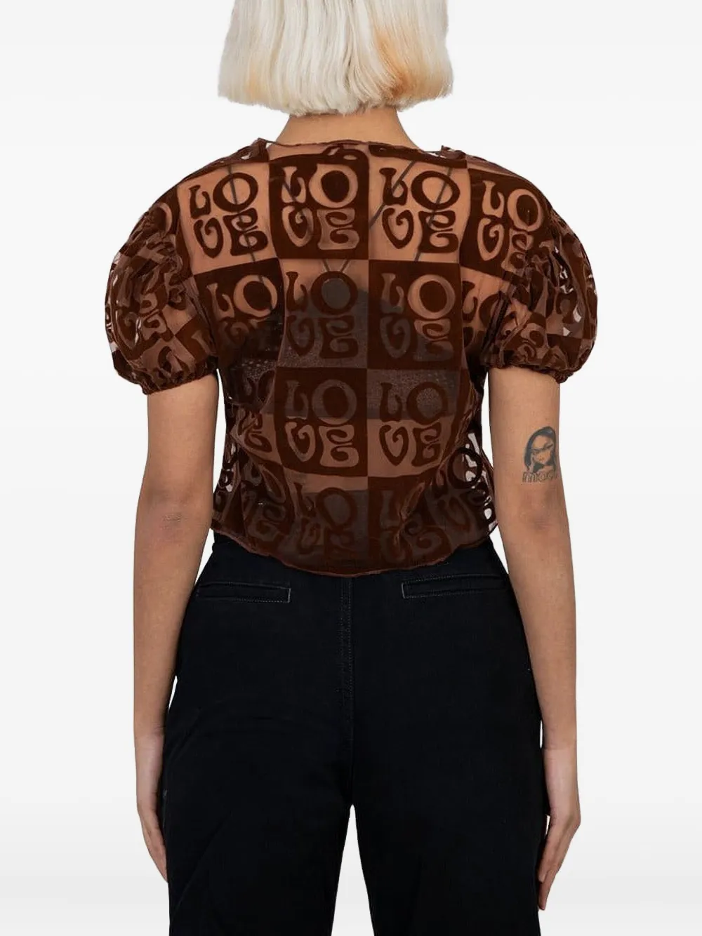 House Of Sunny Puff-sleeve Blouse In Brown