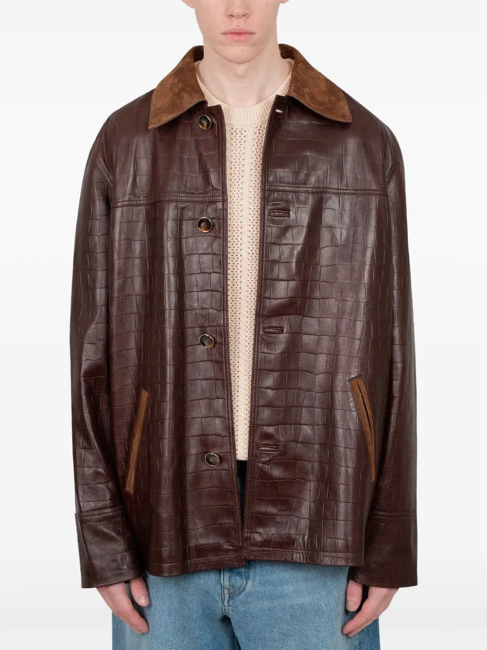 Drôle De Monsieur crocodile-effect leather jacket | Brown | Image 1