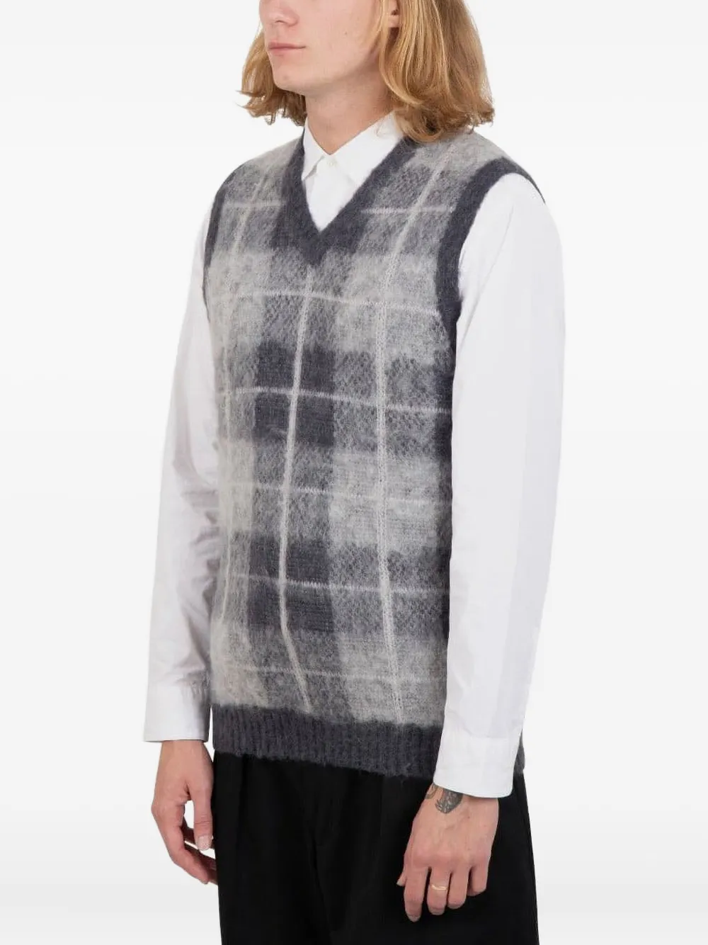BEAMS PLUS Geruite top met V-hals - Blauw