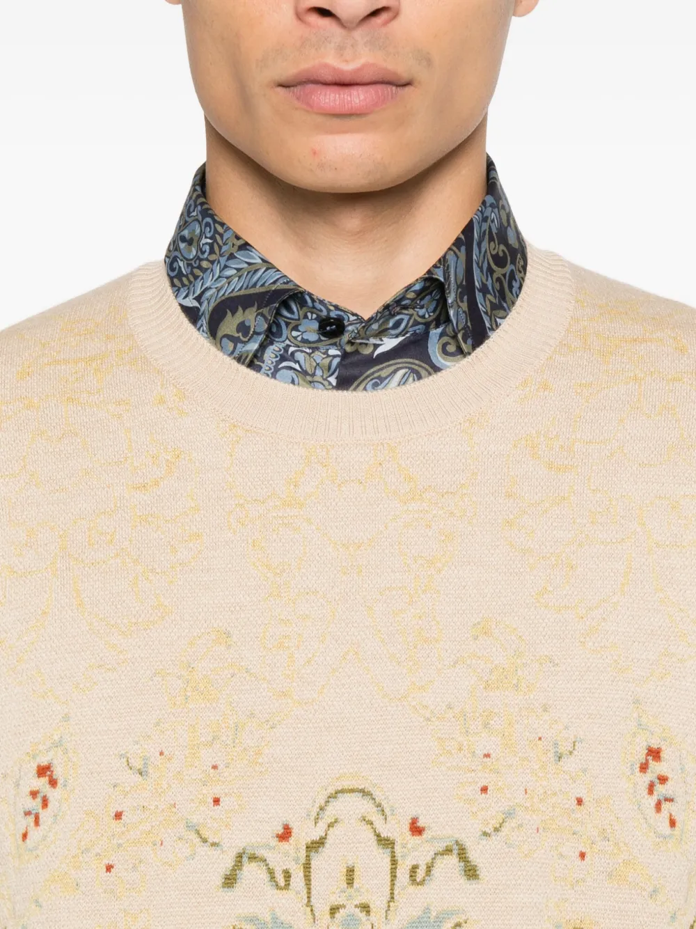 ETRO Trui met paisley-print en ronde hals Beige