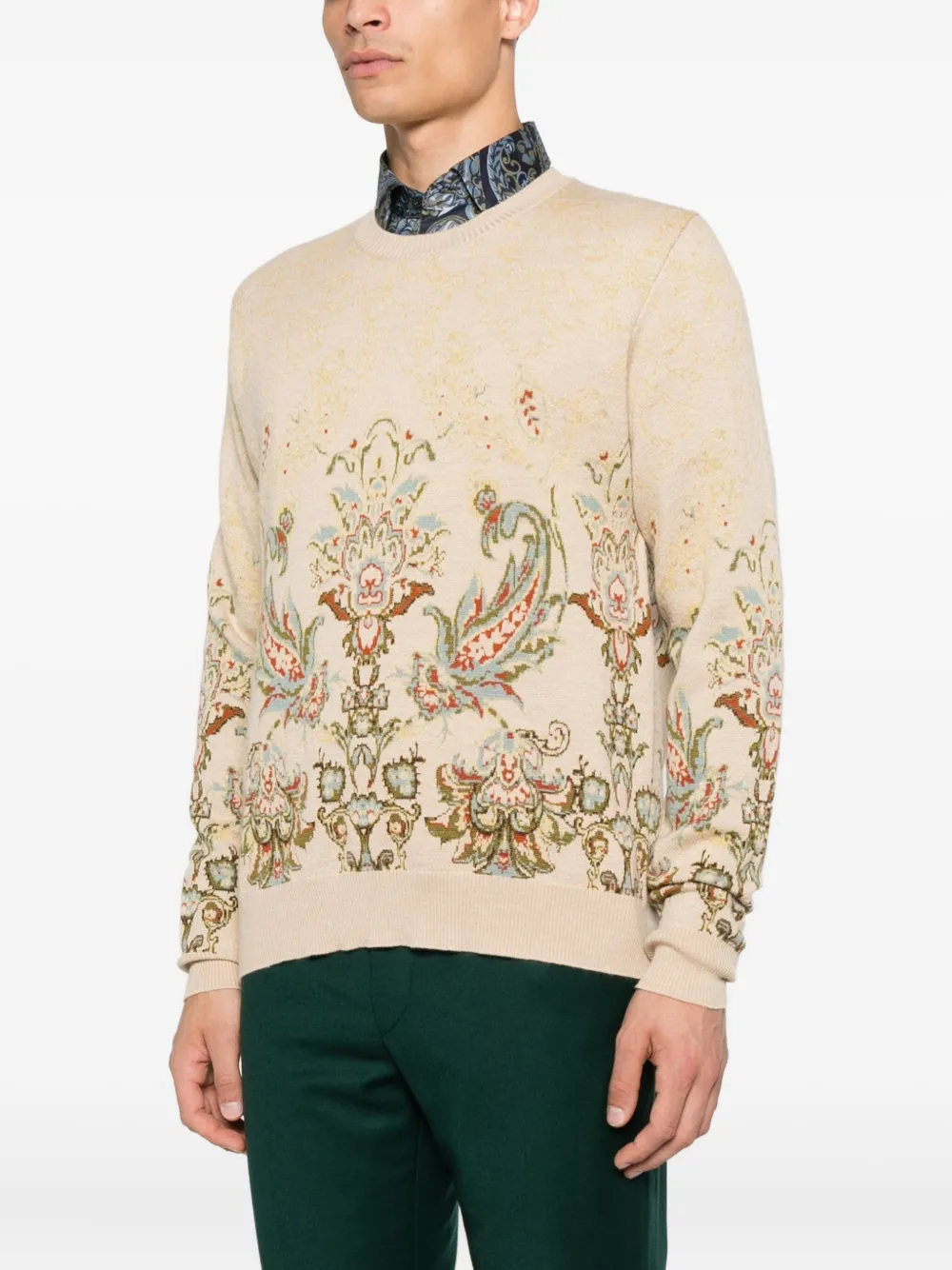 ETRO Trui met paisley-print en ronde hals Beige