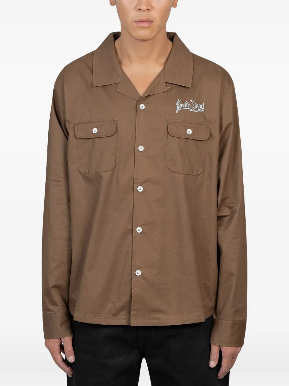 Junya Watanabe MAN Katoenen overhemd met geborduurd detail Bruin