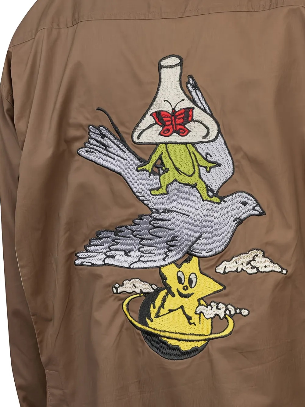 Junya Watanabe MAN Katoenen overhemd met geborduurd detail Bruin