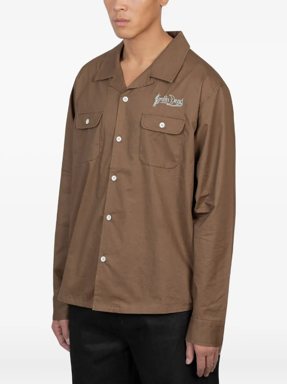 Junya Watanabe MAN Katoenen overhemd met geborduurd detail Bruin