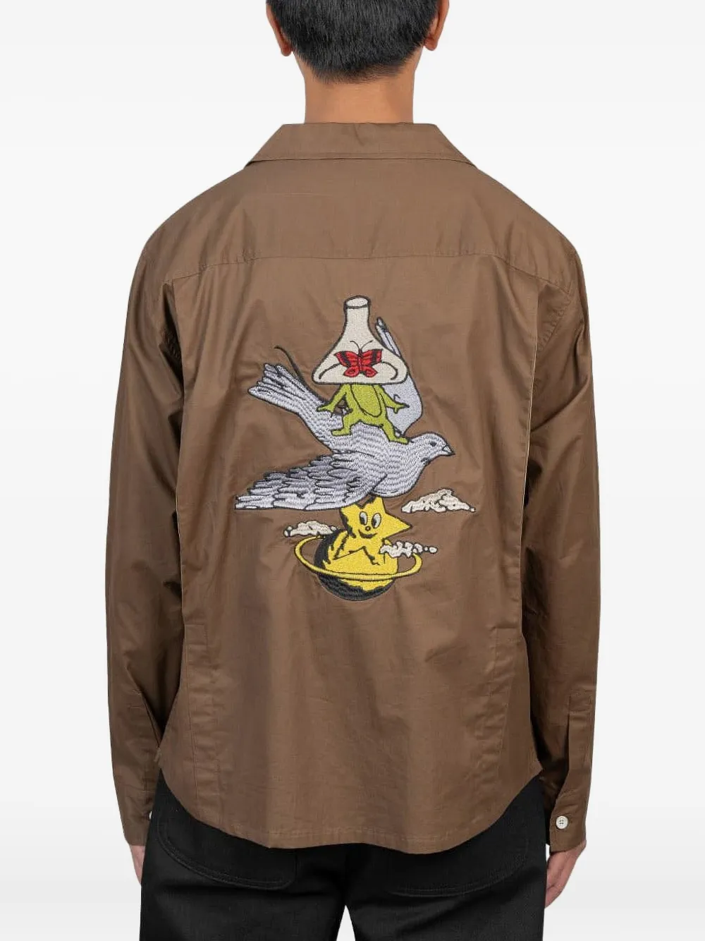 Junya Watanabe MAN Katoenen overhemd met geborduurd detail Bruin
