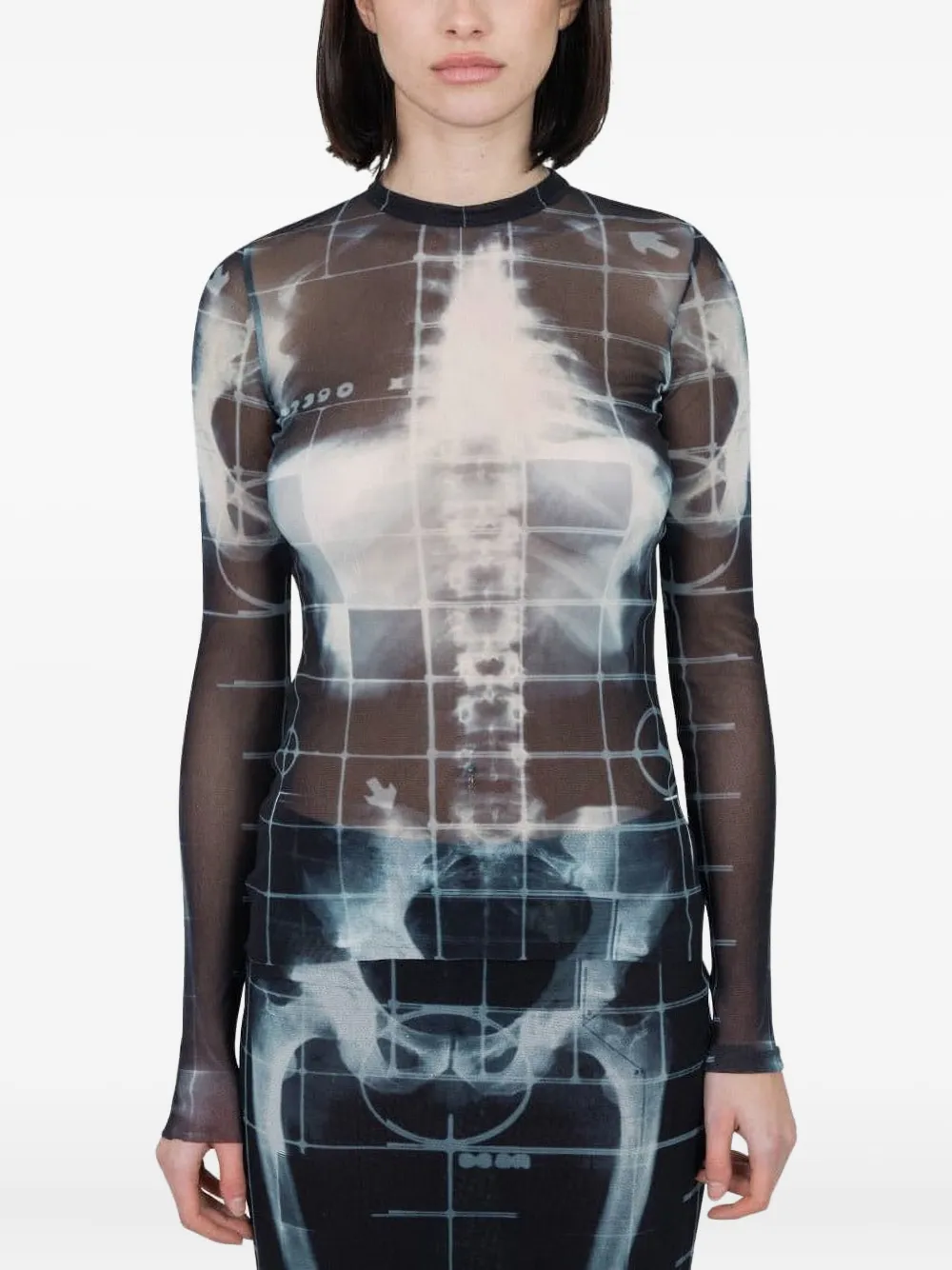 Jean Paul Gaultier The Squeletor Long Sleeves Mesh Top In Black