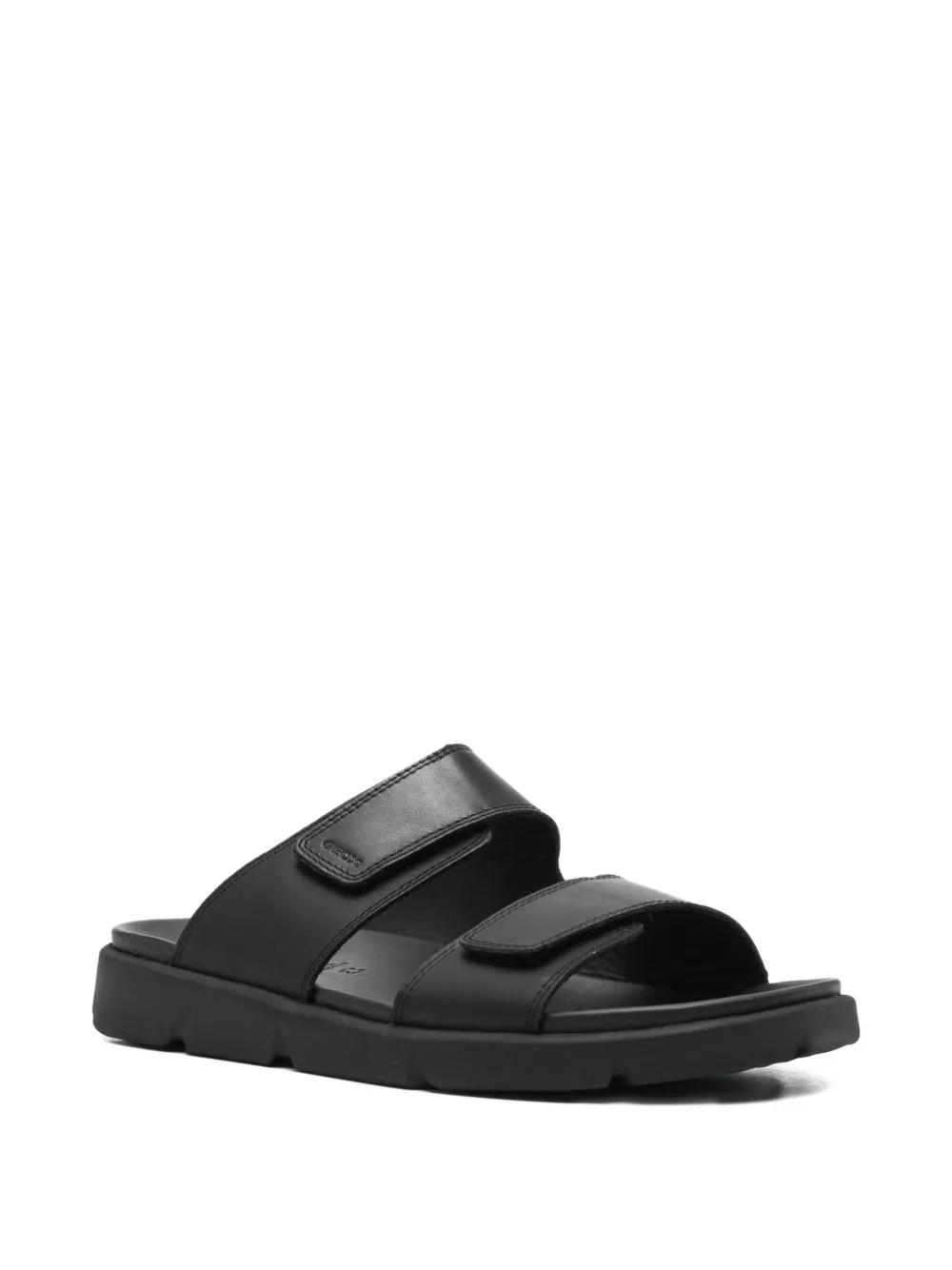 Geox double-strap leather slippers Black