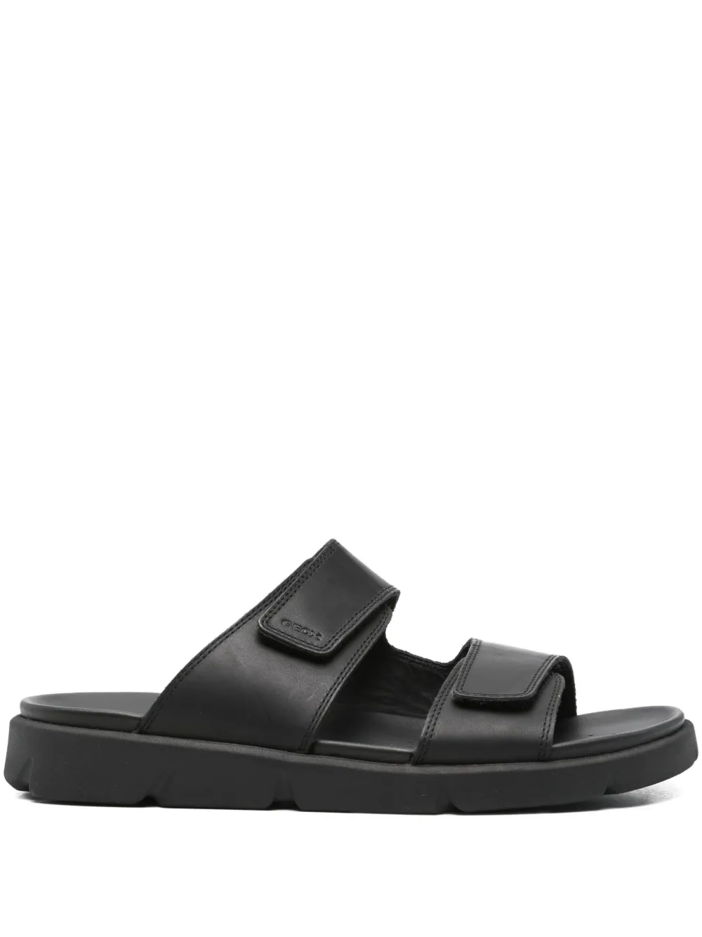 Geox double-strap leather slippers Black