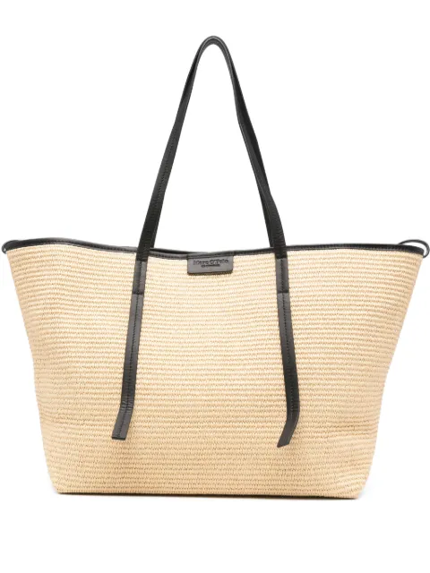 Marc O'Polo woven leather-trimmed tote bag