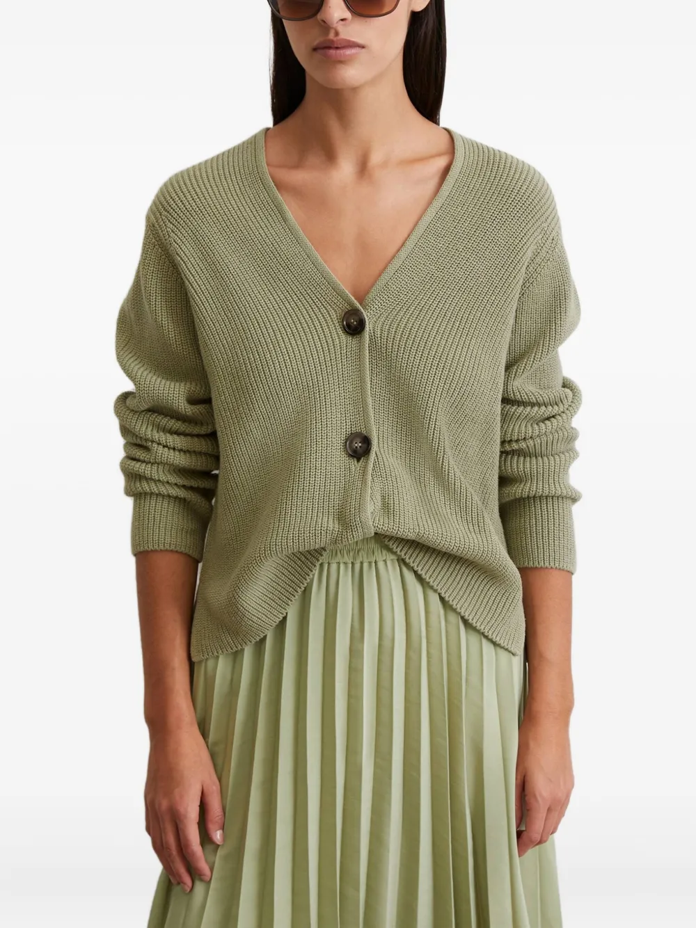 Marc O'polo Button-front Ribbed Cardigan In Green
