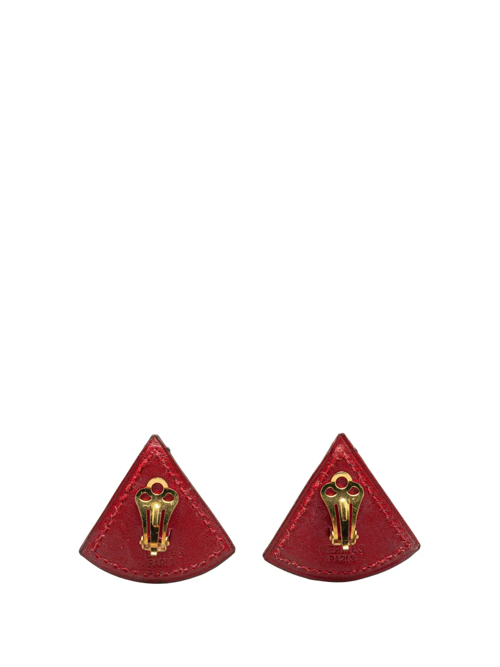 Pre-owned Hermes 2000-2025 Triangle Leather Clip On Earrings Costume Earrings