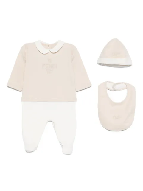 Fendi Kids logo-embroidered babygrow set (three piece set)